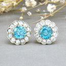 Art Deco 9ct Gold Blue & White Zircon Halo Daisy Earrings (3.60cts)