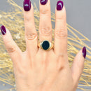 Vintage 1980s Bloodstone 9ct Yellow Gold Signet Ring