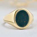 Vintage 1980s Bloodstone 9ct Yellow Gold Signet Ring
