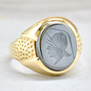 Vintage Hematite Intaglio 9ct Yellow Gold Signet Ring