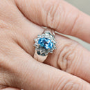 Swiss Blue Topaz & Diamond 9ct White Gold Halo Ring