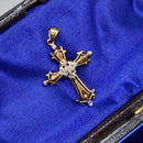 Vintage 9ct Yellow Gold Diamond Set Gothic Style Cross Pendant