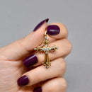 Vintage 9ct Yellow Gold Diamond Set Gothic Style Cross Pendant