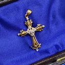 Vintage 9ct Yellow Gold Diamond Set Gothic Style Cross Pendant