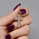 Vintage 1990s Diamond Set Cross Pendant in 9ct Yellow Gold