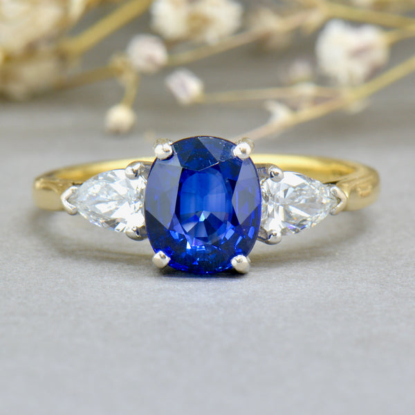 Royal Blue Cushion-Cut Sapphire & Diamond 18CT Yellow Gold Trilogy Ring (2.93cts)