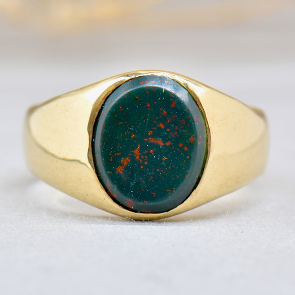 Antique Bloodstone 9ct Yellow Gold Oval Signet Ring