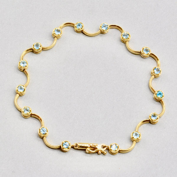 9ct Yellow Gold Aquamarine Wave Design Link Bracelet (1.60 Carats)