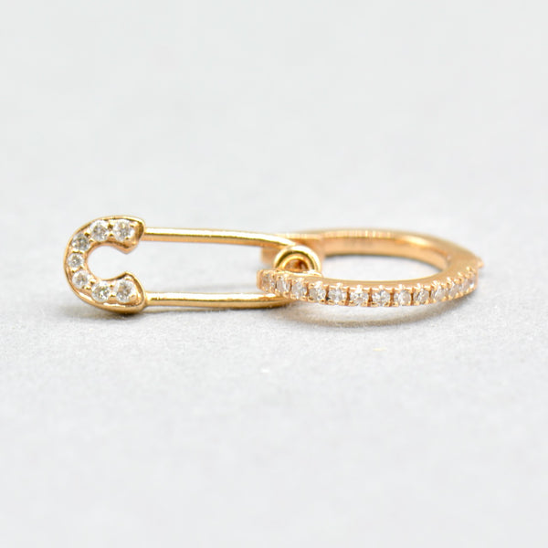 ANNA 18kt Rose Gold Mini Hoop Diamond Earring and Diamond Safety Pin Pendant