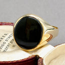 Vintage 1970s Black Onyx 9ct Yellow Gold Signet Ring