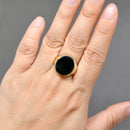 Vintage 1970s Black Onyx 9ct Yellow Gold Signet Ring