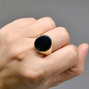 Vintage 1970s Black Onyx 9ct Yellow Gold Signet Ring