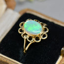 ヴィンテージ 1970年代 オーストラリア産 オパール 9カラット イエローゴールド フローラル ドレスリング