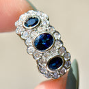 Vintage Sapphire & Diamond Triple Cluster 18ct Yellow Gold Ring (1.60cts)