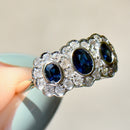 Vintage Sapphire & Diamond Triple Cluster 18ct Yellow Gold Ring (1.60cts)