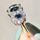 Vintage Sapphire & Diamond Triple Cluster 18ct Yellow Gold Ring (1.60cts)