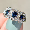 Vintage Sapphire & Diamond Triple Cluster 18ct Yellow Gold Ring (1.60cts)