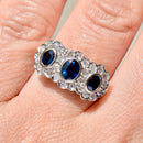 Vintage Sapphire & Diamond Triple Cluster 18ct Yellow Gold Ring (1.60cts)