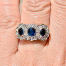 Vintage Sapphire & Diamond Triple Cluster 18ct Yellow Gold Ring (1.60cts)