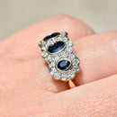 Vintage Sapphire & Diamond Triple Cluster 18ct Yellow Gold Ring (1.60cts)