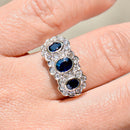 Vintage Sapphire & Diamond Triple Cluster 18ct Yellow Gold Ring (1.60cts)