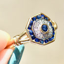 Vintage 1990s Sapphire & Diamond 18CT Yellow Gold Target Ring (0.59ct)