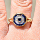 Vintage 1990s Sapphire & Diamond 18CT Yellow Gold Target Ring (0.59ct)
