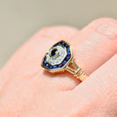 Vintage 1990s Sapphire & Diamond 18CT Yellow Gold Target Ring (0.59ct)