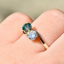 Vintage Toi Et Moi Blue & White Zircon Cross Over 9ct Yellow Gold Ring (1.74cts)