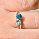 Vintage Toi Et Moi Blue & White Zircon Cross Over 9ct Yellow Gold Ring (1.74cts)