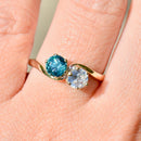 Vintage Toi Et Moi Blue & White Zircon Cross Over 9ct Yellow Gold Ring (1.74cts)