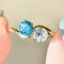 Vintage Toi Et Moi Blue & White Zircon Cross Over 9ct Yellow Gold Ring (1.74cts)