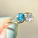 Vintage Toi Et Moi Blue & White Zircon Cross Over 9ct Yellow Gold Ring (1.74cts)