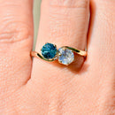 Vintage Toi Et Moi Blue & White Zircon Cross Over 9ct Yellow Gold Ring (1.74cts)