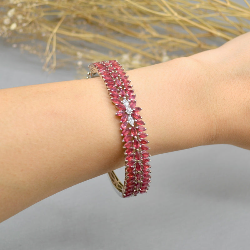 Ruby & Cubic Zirconia Sterling Silver Bangle (7.60 Carats)