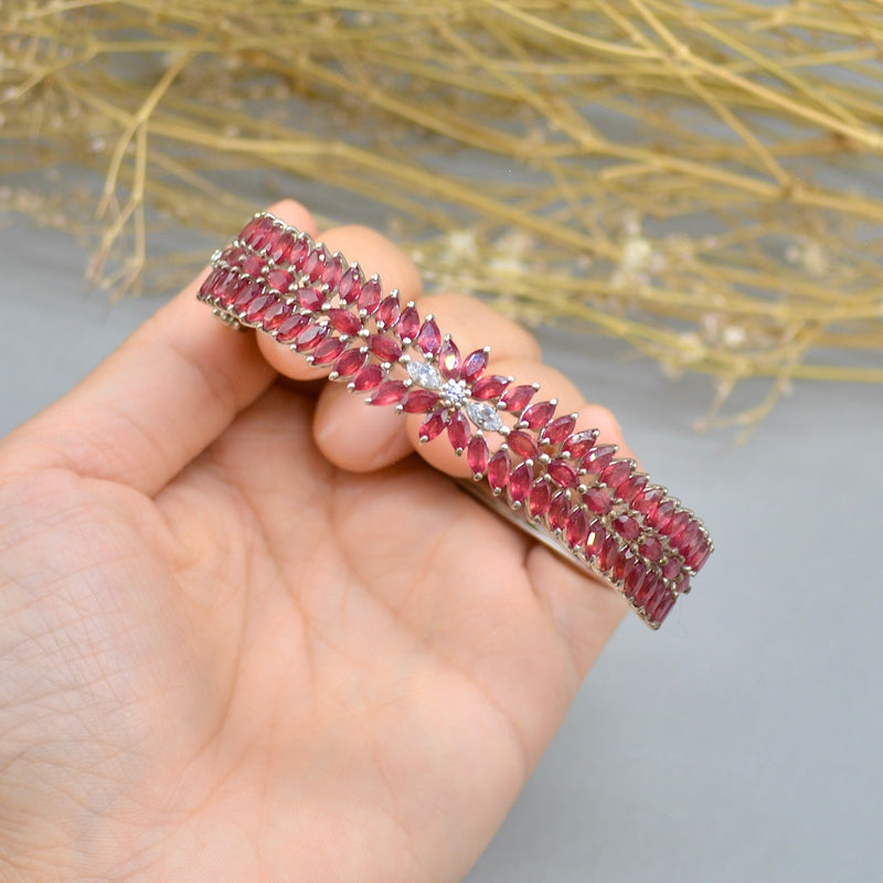 Ruby & Cubic Zirconia Sterling Silver Bangle (7.60 Carats)