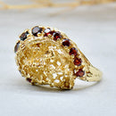 Vintage 1970s Garnet 9ct Yellow Gold Brutalist Abstract Ring