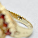 Vintage 1970s Garnet 9ct Yellow Gold Brutalist Abstract Ring