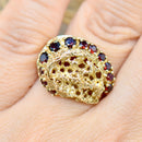 Vintage 1970s Garnet 9ct Yellow Gold Brutalist Abstract Ring