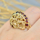 Vintage 1970s Garnet 9ct Yellow Gold Brutalist Abstract Ring