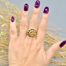 Vintage 1970s Garnet 9ct Yellow Gold Brutalist Abstract Ring