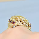 Vintage 1970s Garnet 9ct Yellow Gold Brutalist Abstract Ring