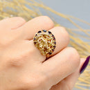 Vintage 1970s Garnet 9ct Yellow Gold Brutalist Abstract Ring