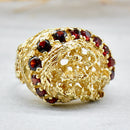 Vintage 1970s Garnet 9ct Yellow Gold Brutalist Abstract Ring