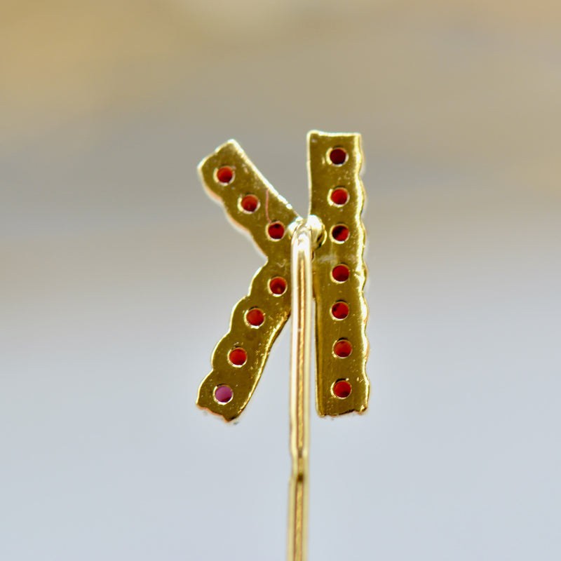 Reserved for D - Bohemian Pyrope Garnet Alphabet/Letter K Gold Vermeil/Silver Gilt Stick Pin/Tie Pin/Brooch