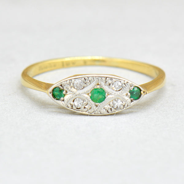 Art Deco 18CT Yellow Gold Emerald & Diamond Ring