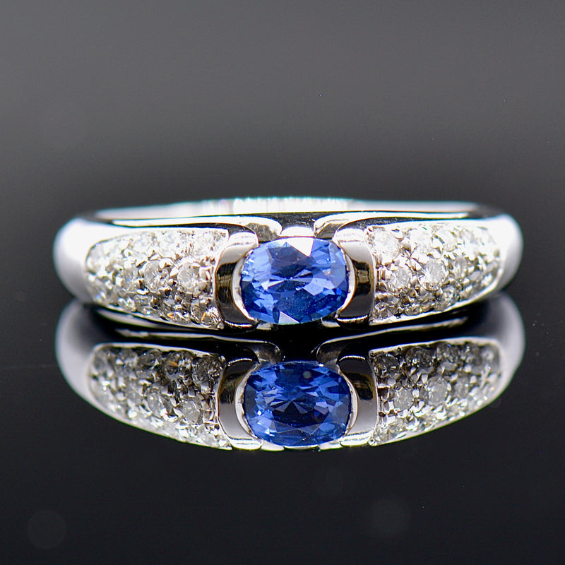 Cornflower Blue Sapphire & Diamond Pave Set Ring Band (1.15cts)