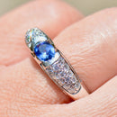 矢车菊蓝宝石和钻石密镶戒指戒圈（1.15 克拉）