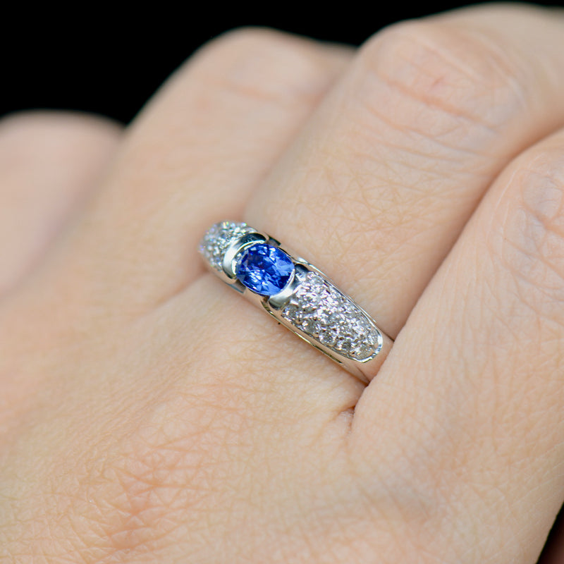 Cornflower Blue Sapphire & Diamond Pave Set Ring Band (1.15cts)