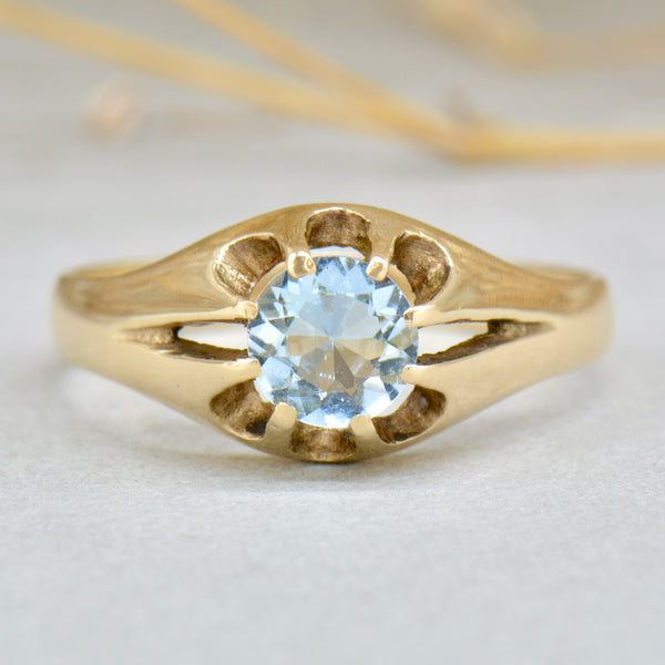 1980 年代 9 克拉黄金海蓝宝石吉普赛套装戒指